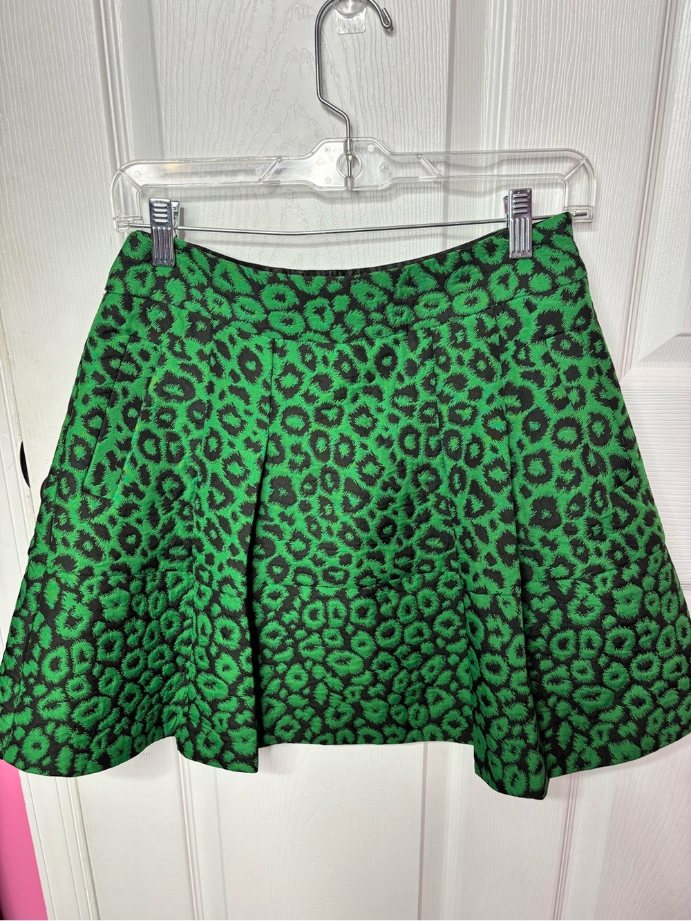 Banana Republic Green and Black Leopard Skater Skirt